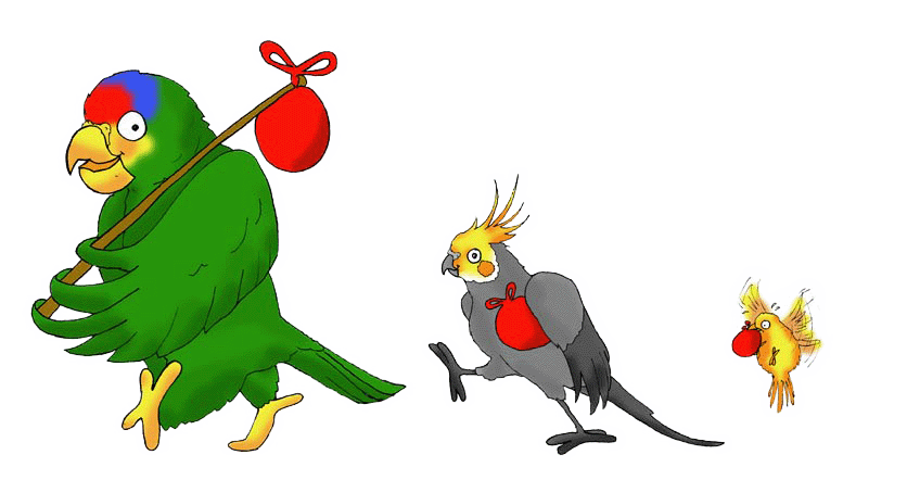 Drei Vögel auf dem Weg in den Urlaub – Illustration zu Bring- und Abholzeiten